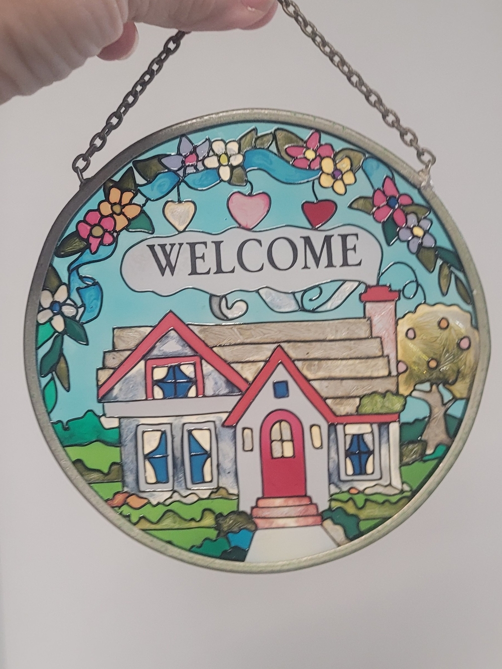 Welcome Home Stained Glass-Style Hanging Plaque - Multi